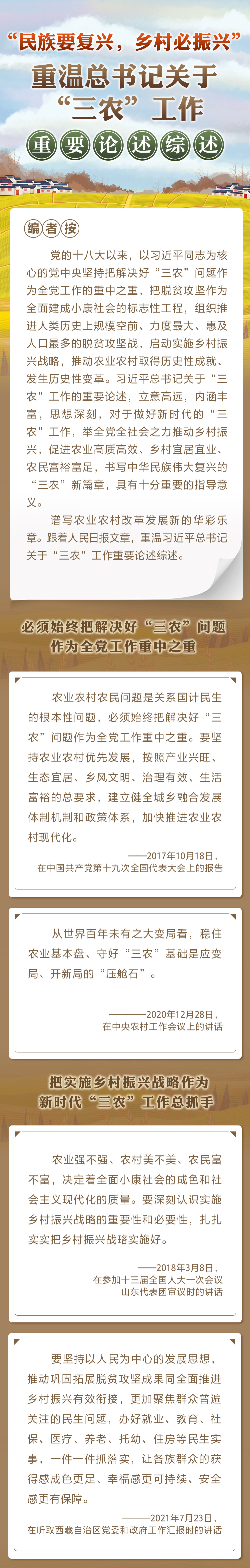 “民族要復(fù)興，鄉(xiāng)村必振興” 重溫總書記關(guān)于“三農(nóng)”工作重要論述綜述