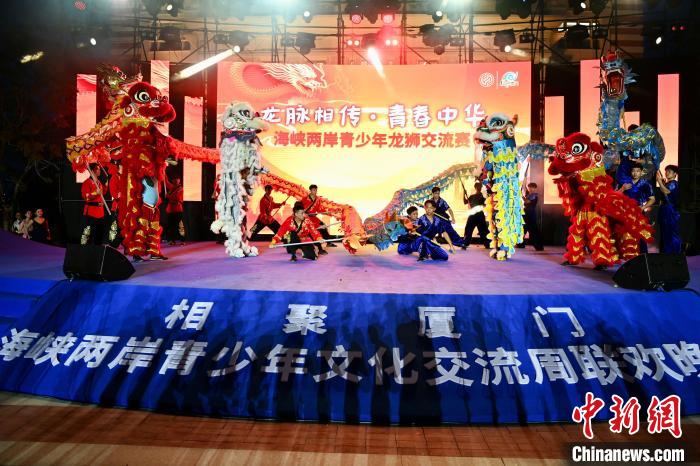 聯(lián)歡晚會上，兩岸青少年同臺呈現(xiàn)龍獅表演?！⊥鯑|明 攝