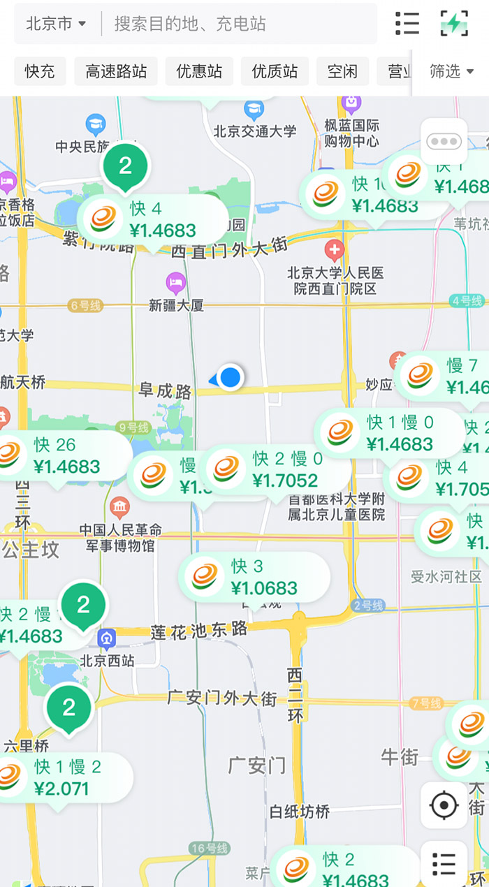 中新財(cái)經(jīng)查詢相關(guān)充電APP發(fā)現(xiàn)，電價(jià)平峰時(shí)段，快充樁的價(jià)格普遍在1.4元度左右。