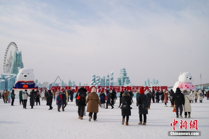 1月4日，第25屆哈爾濱冰雪大世界內(nèi)的冰雕吸引游客觀看。白天的冰雪大世界，游客仿佛置身現(xiàn)實(shí)版“冰雪奇緣”。<a target='_blank' href='/'><p  align=