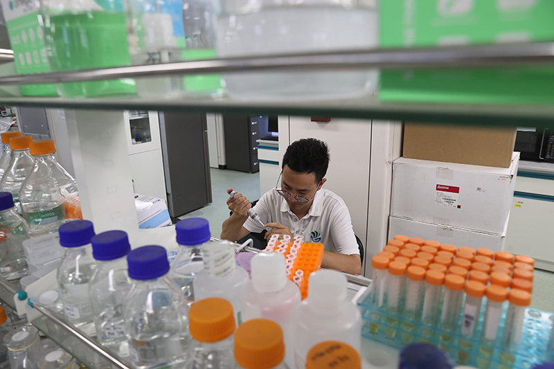 在三亞崖州灣科技城，一名青年科技工作者正在進(jìn)行科研工作。