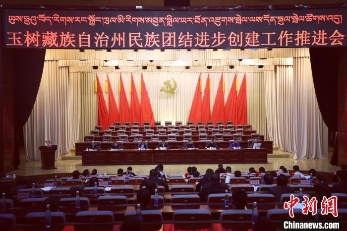 圖為玉樹州民族團結(jié)進步創(chuàng)建工作推進會現(xiàn)場?！『F龍 攝