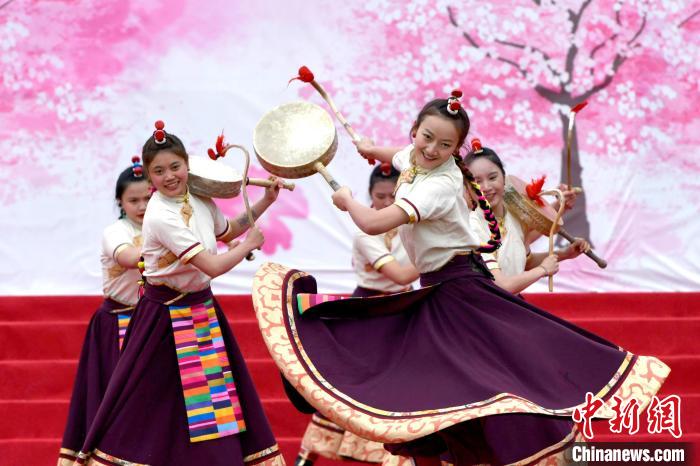 3月28日，西藏林芝第二十屆桃花旅游文化節(jié)開幕式上的文藝表演?！±盍?攝