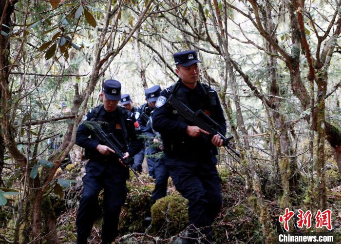山南邊境管理支隊(duì)玉麥邊境派出所民警在邊境原始森林里開展邊境巡邏。　鄭琦山 攝